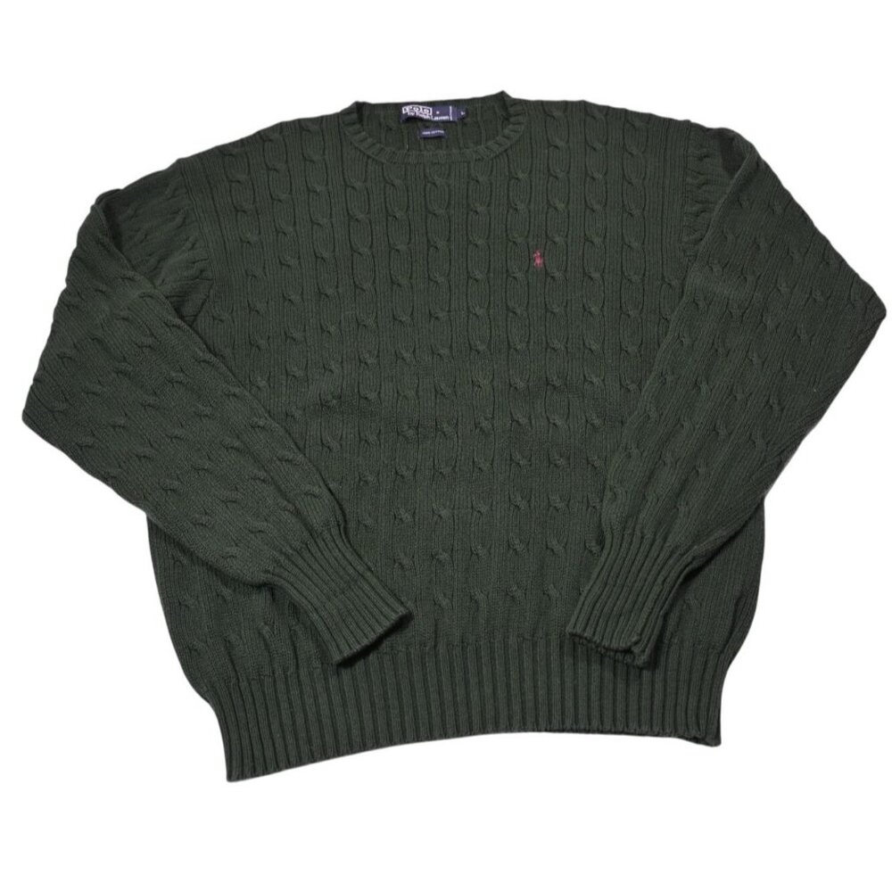 Polo Ralph Lauren Cotton Cable Knit Crewneck Sweater in Green